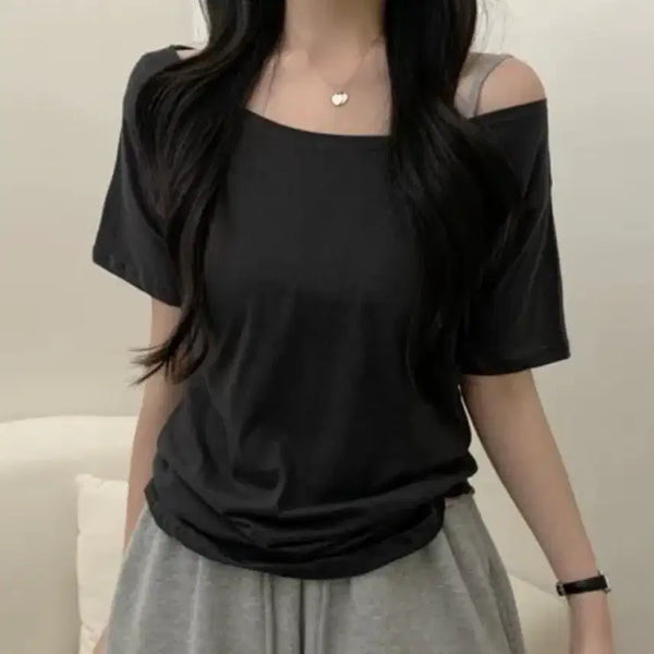 [BUNJANG] A-bly One-Off Shoulder Short Sleeve Black Top / [미사용]에이블리 원오프숄더 반팔 블랙