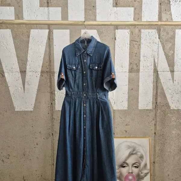[BUNJANG] Lightweight Denim Short Sleeve Long Dress / 얄븐소재 데님 반팔 롱원피스