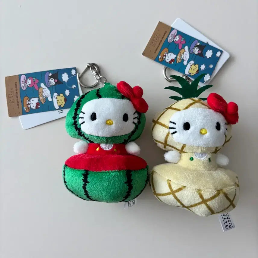 [BUNJANG] Hello Kitty Watermelon Pineapple Plush Charm Set / 헬로키티 수박 파인애플 인형 키링