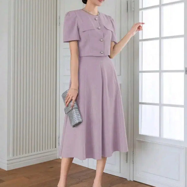 [BUNJANG] Lavender Puff Sleeve Two-Piece Set M / 라벤더 퍼프 소매 투피스 세트