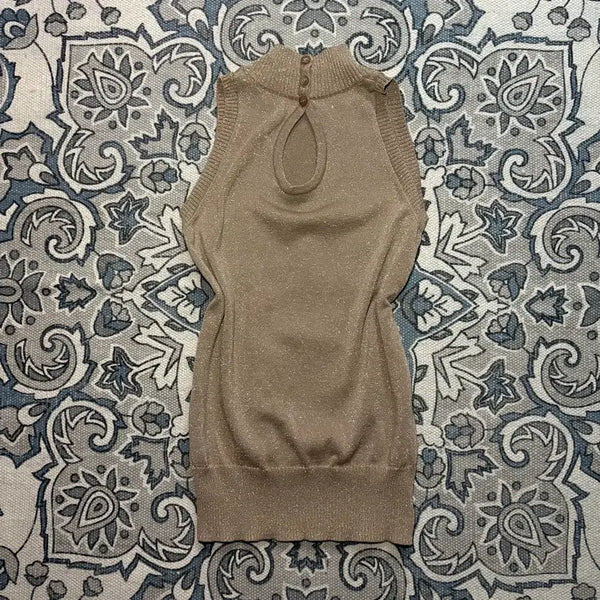 [BUNJANG] Vintage Gold Glitter Halter Sleeveless Top / Japanese 빈티지 골드 글리터 홀터 슬리브리스나시