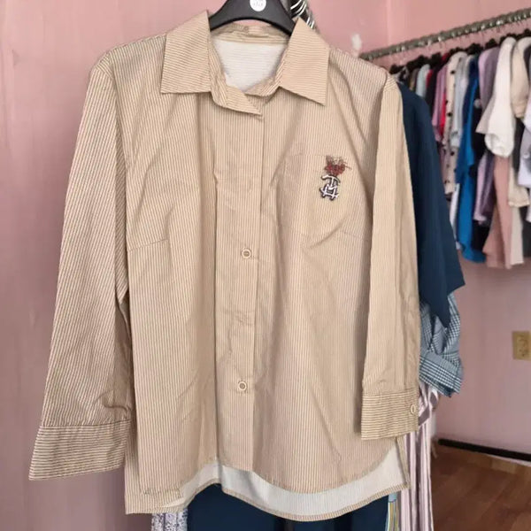 [BUNJANG] Striped Shirt Beige / 스트라이프 셔츠 베이지색
