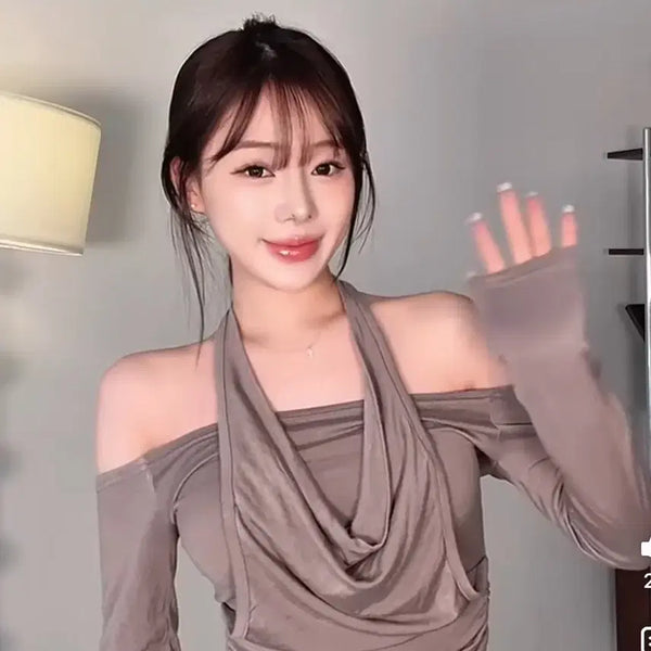 [BUNJANG] Judo Drape Halter Top Mocha / 올다영 김다영 올제로님 착용) 주도 드레이프 홀터 티 모카 어프숄더