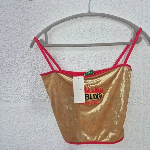 [BUNJANG] Bad Blood Gold Velvet Crop Tank Top / 새상품)배드블러드 금색 벨벳 크롭 나시