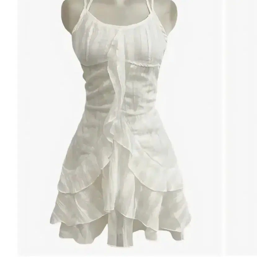 [BUNJANG] White Frill Chiffon Mini Dress / 화이트 프릴 쉬폰 원피스