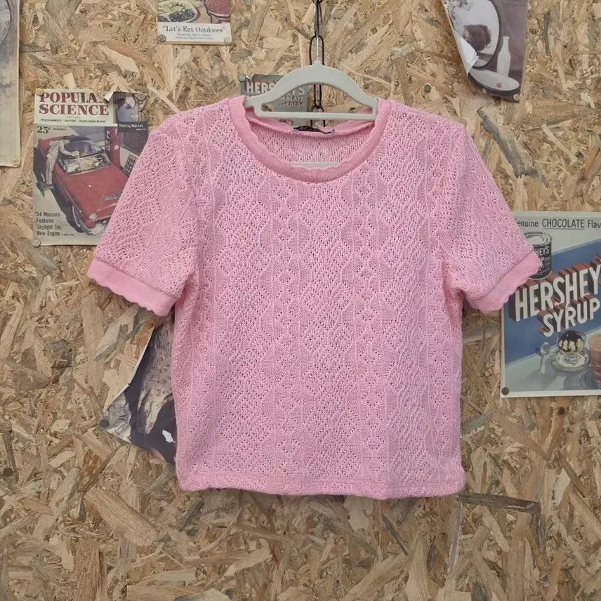 [BUNJANG] Zara Pink Knit Short Sleeve T-Shirt / 자라 핑크색 니트 반팔 티셔츠