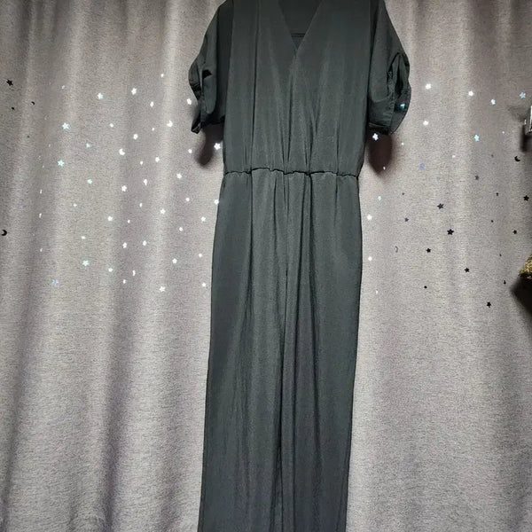 [BUNJANG] TIME 23SS Black Shirring Wide Jumpsuit - Size 55 / 최상컨 한섬타임 23SS 블랙 브이넥 셔링 와이드 점프수트-55