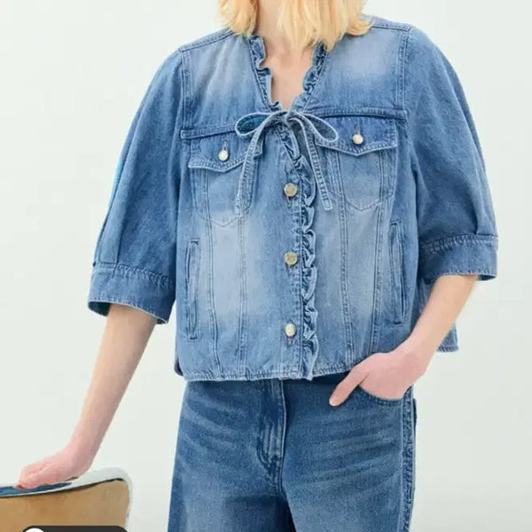 [BUNJANG] Ozhosec Frill Denim Jacket / (가격내림) 26ss 오즈세컨 프릴 데님 자켓
