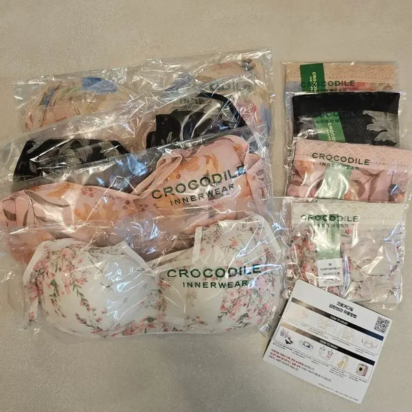[BUNJANG] Crocodile Women's Airy Fit Wireless & Hookless Bra and Panty Set (4-Piece) / (새옷) 크로커다일 감탄브라+팬티 4세트