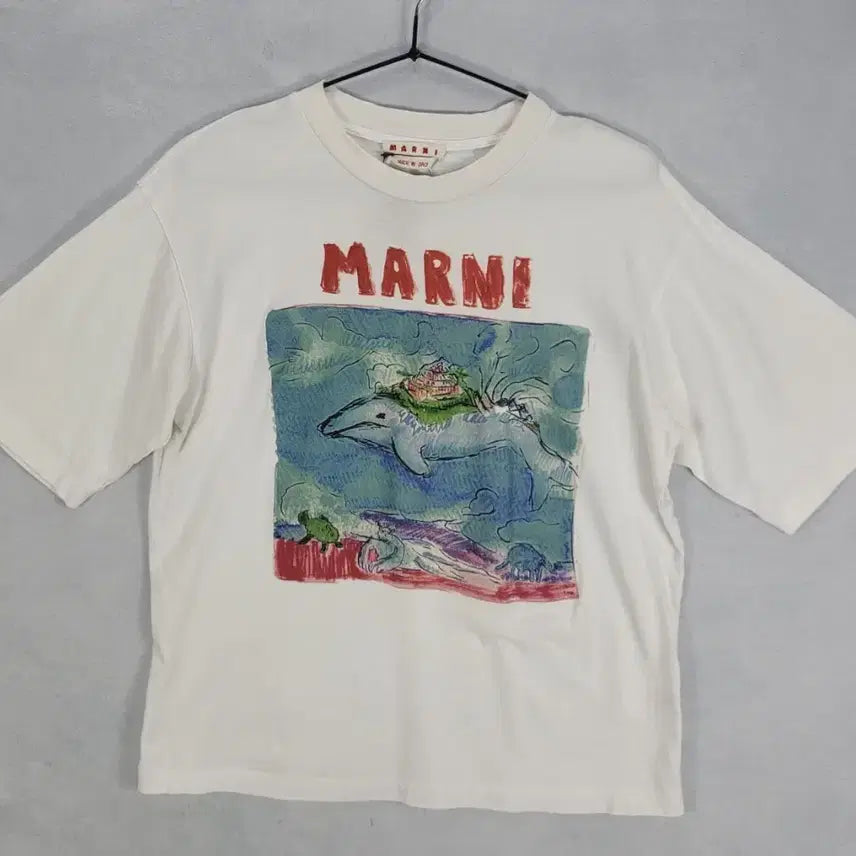 [BUNJANG] Marni Dolphin Print Short Sleeve T-Shirt White / 마르니 돌고래 프린팅 반팔 티셔츠 화이트