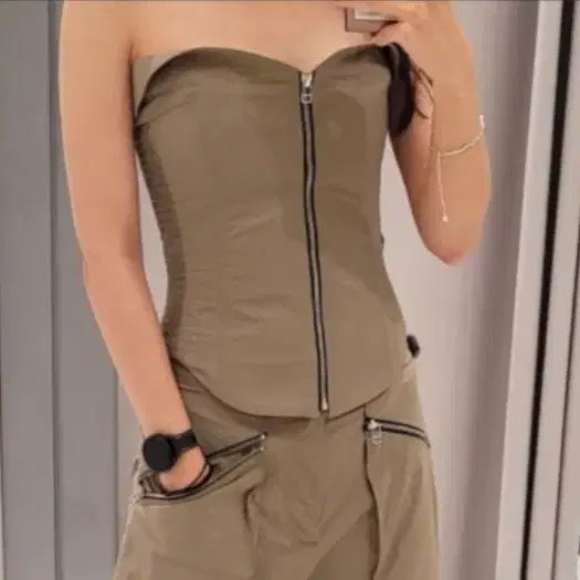 [BUNJANG] Zara Zipper Bustier Corset Top Off-Shoulder Tank Top - New Condition / 새상품 자라 지퍼 뷔스티에 코르셋 탑 오프숄더 탱크탑 S
