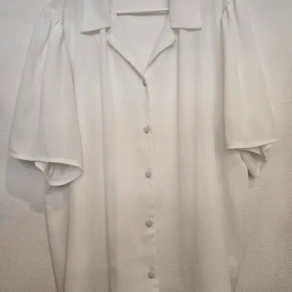 [BUNJANG] RIRI&CO White Short-Sleeve Blouse Shirt / 빅사이즈 RIRI&CO 화이트 블라우스 셔츠