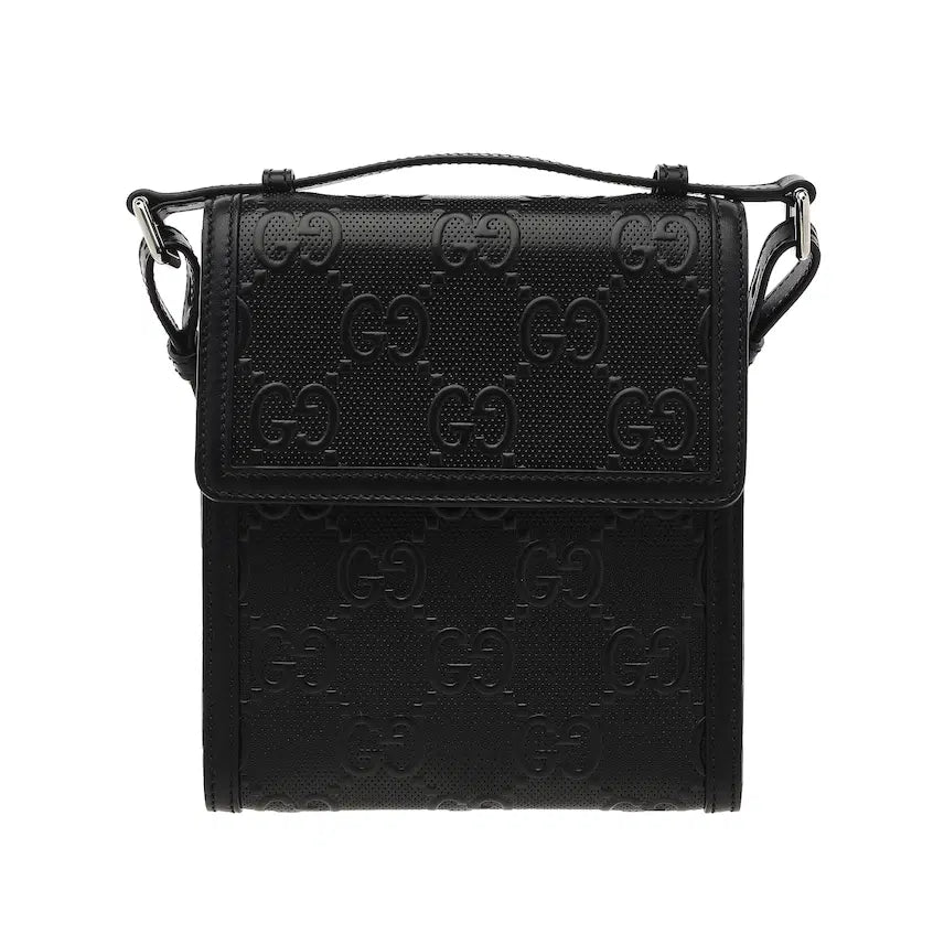 [BUNJANG] Gucci GG Embossed Messenger Crossbody Bag Black Leather / 구찌 GG 엠보스 메신저 크로스백