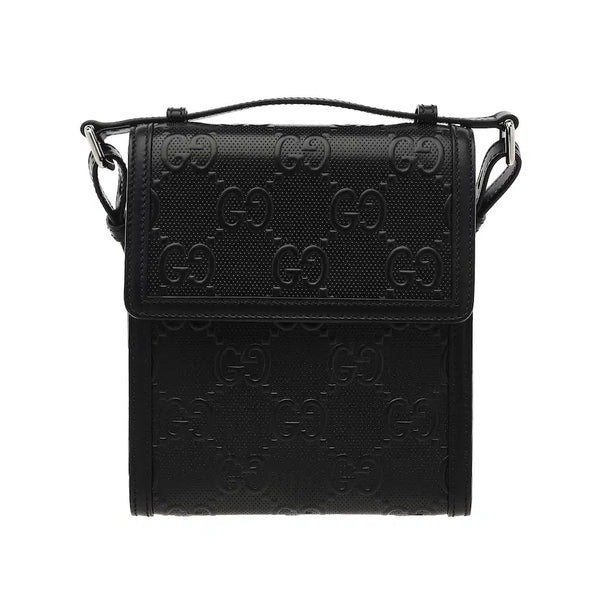 [BUNJANG] Gucci GG Embossed Messenger Crossbody Bag Black Leather / 구찌 GG 엠보스 메신저 크로스백