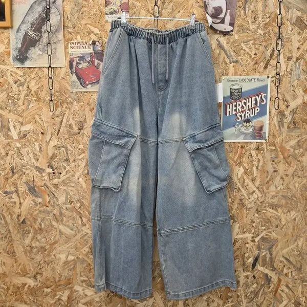 [BUNJANG] Cargo Denim Wide Banding Pants / 카고 데님 와이드 밴딩 팬츠 F
