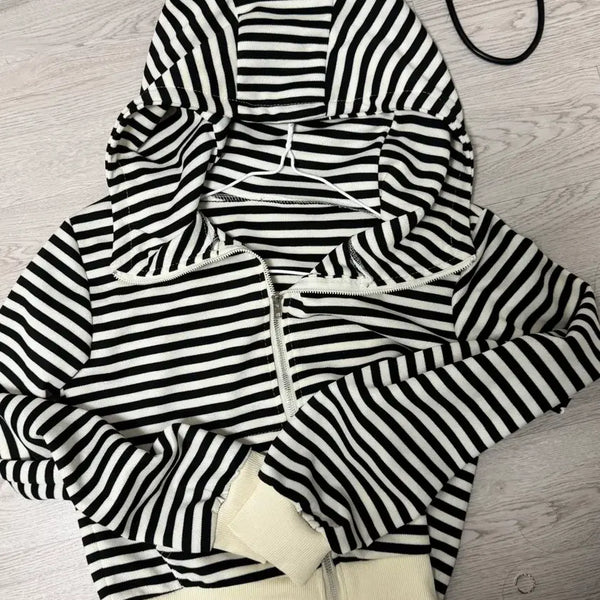 [BUNJANG] Stripe Zip-Up Hoodie / 스트라이프 집업 후드티