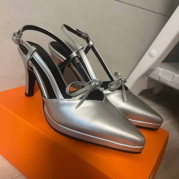 [BUNJANG] Navishu Collection Silver Strap Slingback Heels / 나비슈컬렉션 실버 스트랩 슬링백 힐
