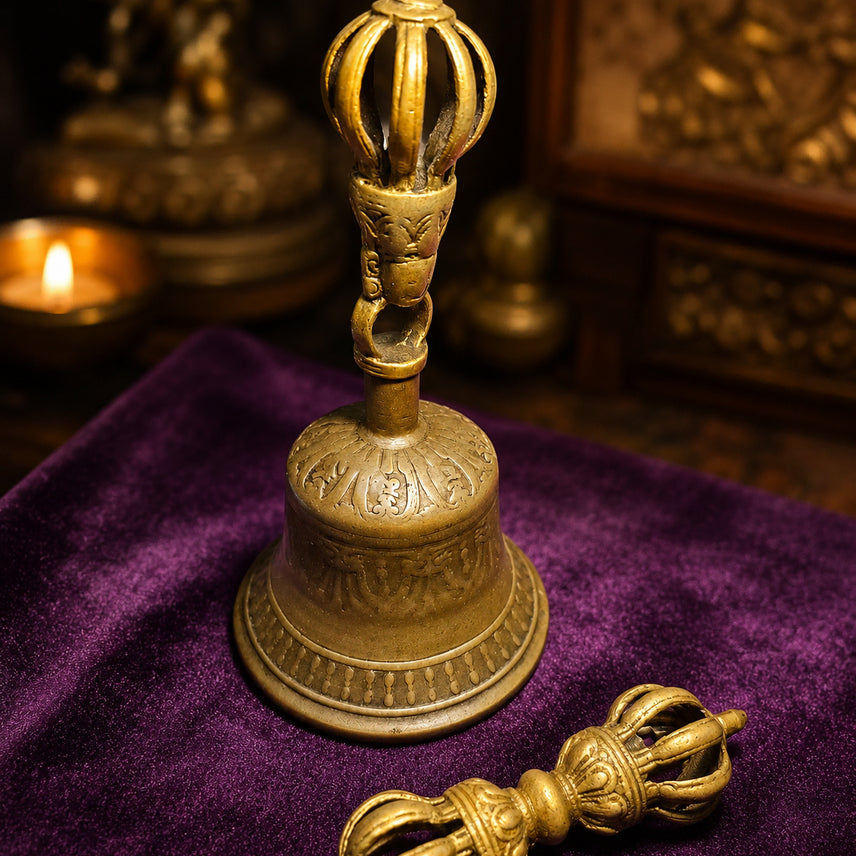 [BUNJANG] Tibetan Style Vajra Bell and Dorje Set / 티베트 양식 금강령 금강저 세트 수공예 의식구 빈티지 소장품