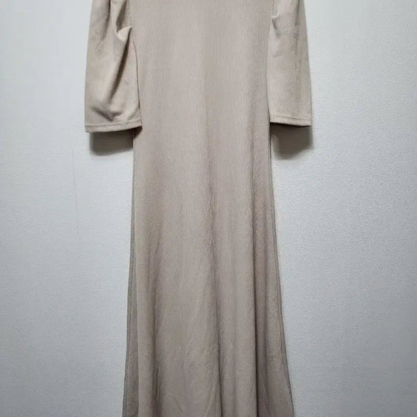[BUNJANG] Ribbed Puff Sleeve Long Dress / 71415 / 베이지색 골지 퍼프소매 원피스