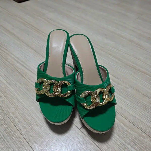 [BUNJANG] Chain Detail Wedge Heel Mules (235) / 39000원 웨지힐 체인 포인트 235 웨지힐 뮬 새거 앞3cm뒤11cm