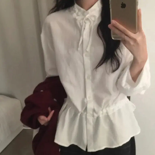 [BUNJANG] White Frill Blouse / 화이트 프릴 블라우스