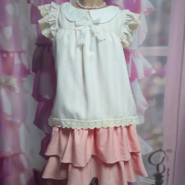[BUNJANG] Mori Girl Lace Ribbon Frill Sleeve Blouse / 택없는 새상품 모리걸 레이스 리본 프릴 소매