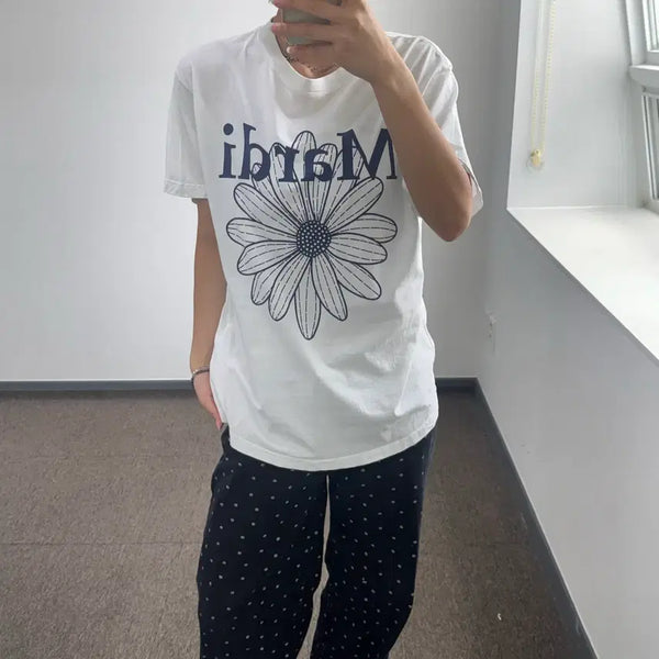 [BUNJANG] Mardi Mercredi Navy Logo White Short Sleeve T-Shirt / Mardi Mercredi 마르디메크르디 네이비 로고 화이트 반팔