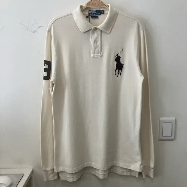 [BUNJANG] Polo Ralph Lauren Big Pony Long Sleeve Polo Shirt - Ivory/Brown / 139 폴로 빅포니 카라 롱슬리브 pk 아이보리 브라운