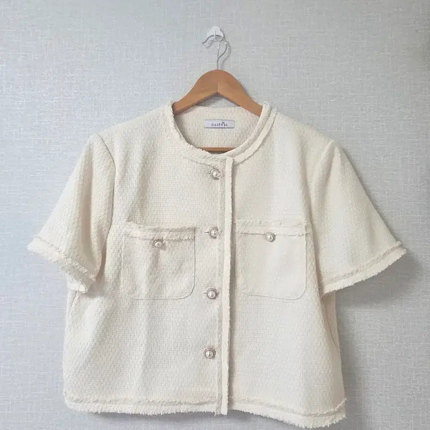 [BUNJANG] Ivory Tweed Short-Sleeve Jacket / 트위드 반팔 자켓 아이보리