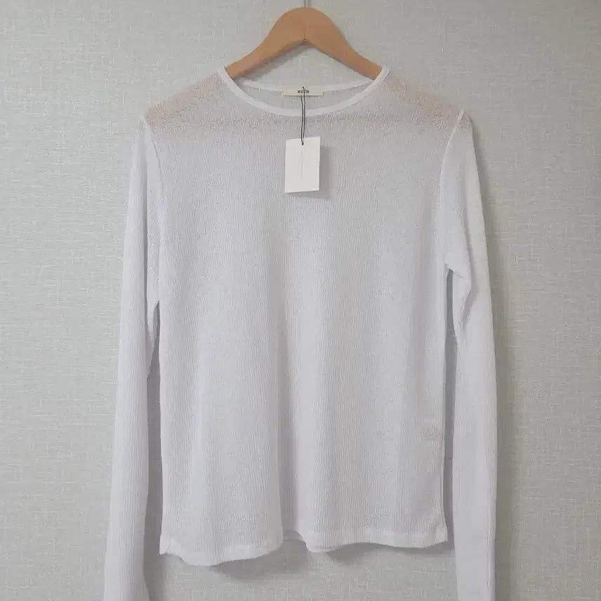 [BUNJANG] Round Neck See-Through Long Sleeve T-Shirt White / 라운드넥 시스루 긴팔 티셔츠 화이트