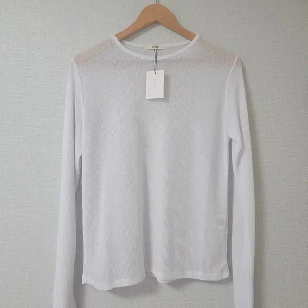[BUNJANG] Round Neck See-Through Long Sleeve T-Shirt White / 라운드넥 시스루 긴팔 티셔츠 화이트
