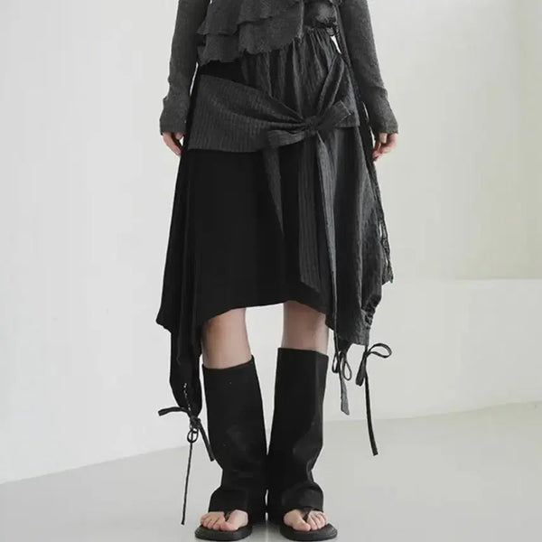 [BUNJANG] Two-Tone Wrap Long Skirt - Black / 미사용 투톤 랩 롱 스커트 블랙