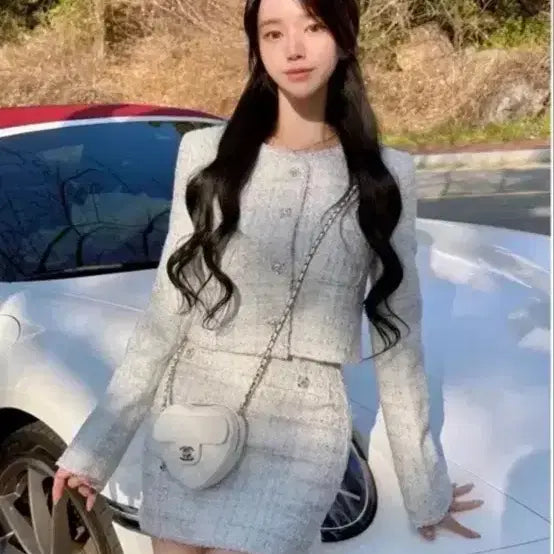 [BUNJANG] Mayyun Tweed Setup (Jacket + Skirt) - Ice Grey / (택0) 메이윤 트위드 셋업