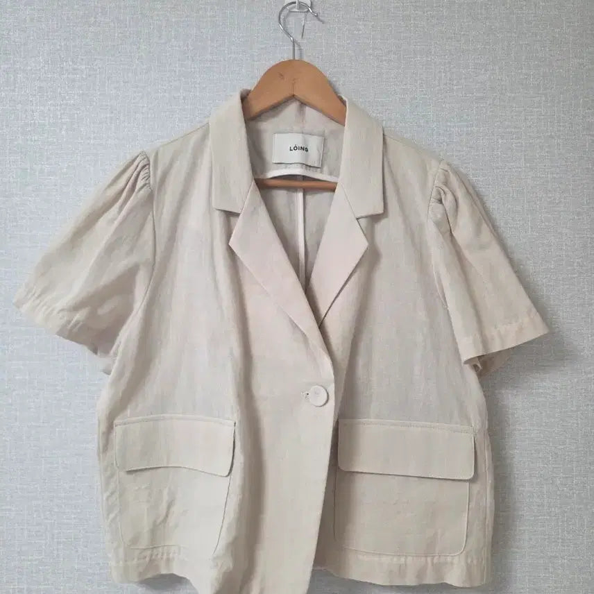 [BUNJANG] Linen Blend Shirring Short Sleeve Jacket Beige / 반팔 자켓 베이지