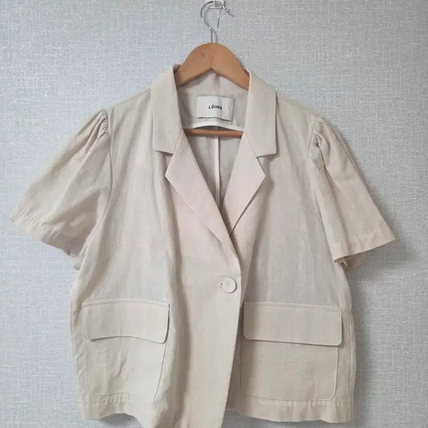 [BUNJANG] Linen Blend Shirring Short Sleeve Jacket Beige / 반팔 자켓 베이지