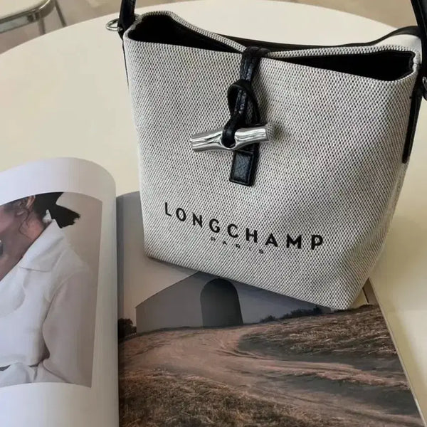 [BUNJANG] Longchamp Canvas Shoulder Bag with Leather Trim / 롱샴 숄더백