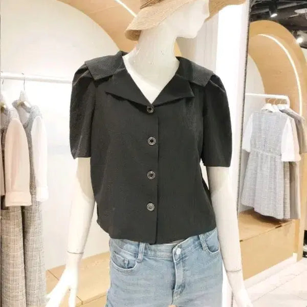 [BUNJANG] Olive des Olive 2022 Seersucker Crop Blouse / 22년도 올리브데올리브) 크롭 카라넥 블라우스