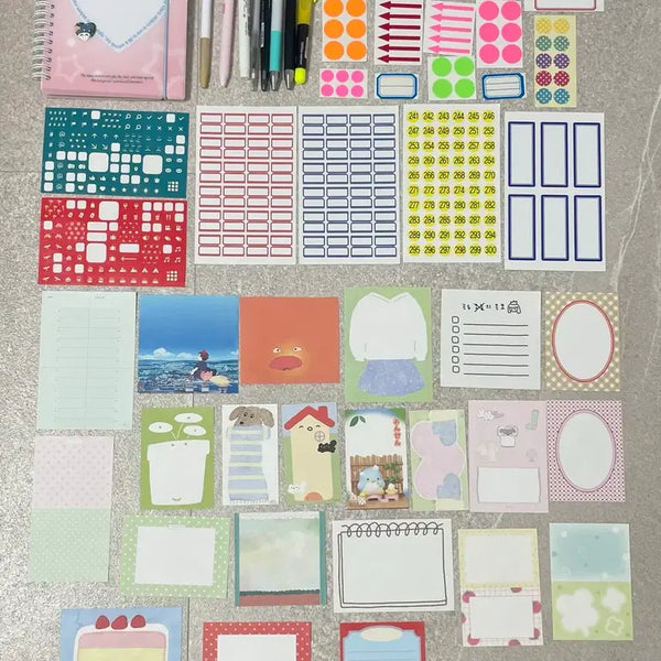 [BUNJANG] Sticker Album, Memo Pads, Writing Supplies, Plush Keychains, Comb, Mirror Bundle Set / 다꾸용품, 이형지 스티커북, 떡메, 필기구, 인형 키링 빗 거울 일괄