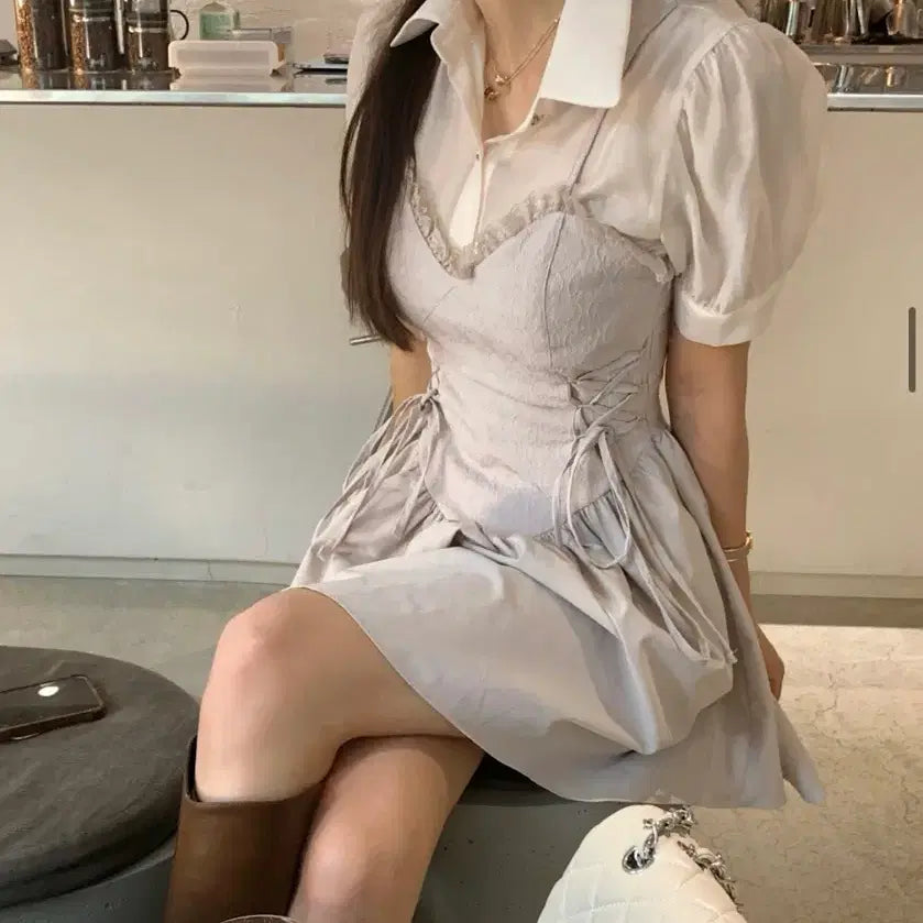 [BUNJANG] Cloud Emotion House of Jacquard Dress Mini Set / 클라우드이모션 하우스 오브 자카드 원피스 미니 코토리베이지 세트