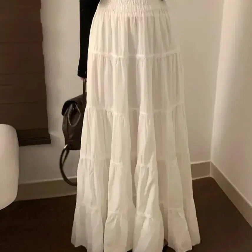 [BUNJANG] A-Line Flare Long Skirt with Shirring and Lace / 새상품 속치마 레이스 캉캉 밴딩 A라인 셔링 플레어 롱 스커트