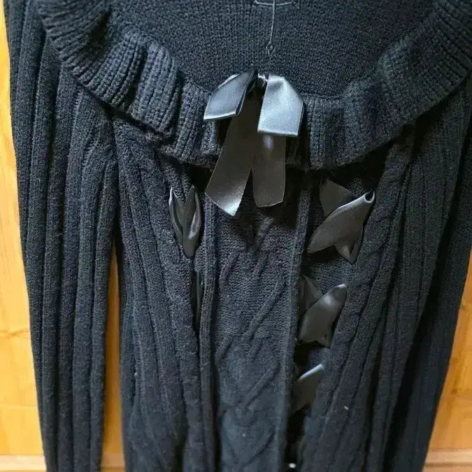 [BUNJANG] Dear My Love Black Cross Ribbon Long Knit Dress / 단종 디어마이러브 디마럽 십자가 리본 장식 블랙 롱 니트 원피스 (택O)
