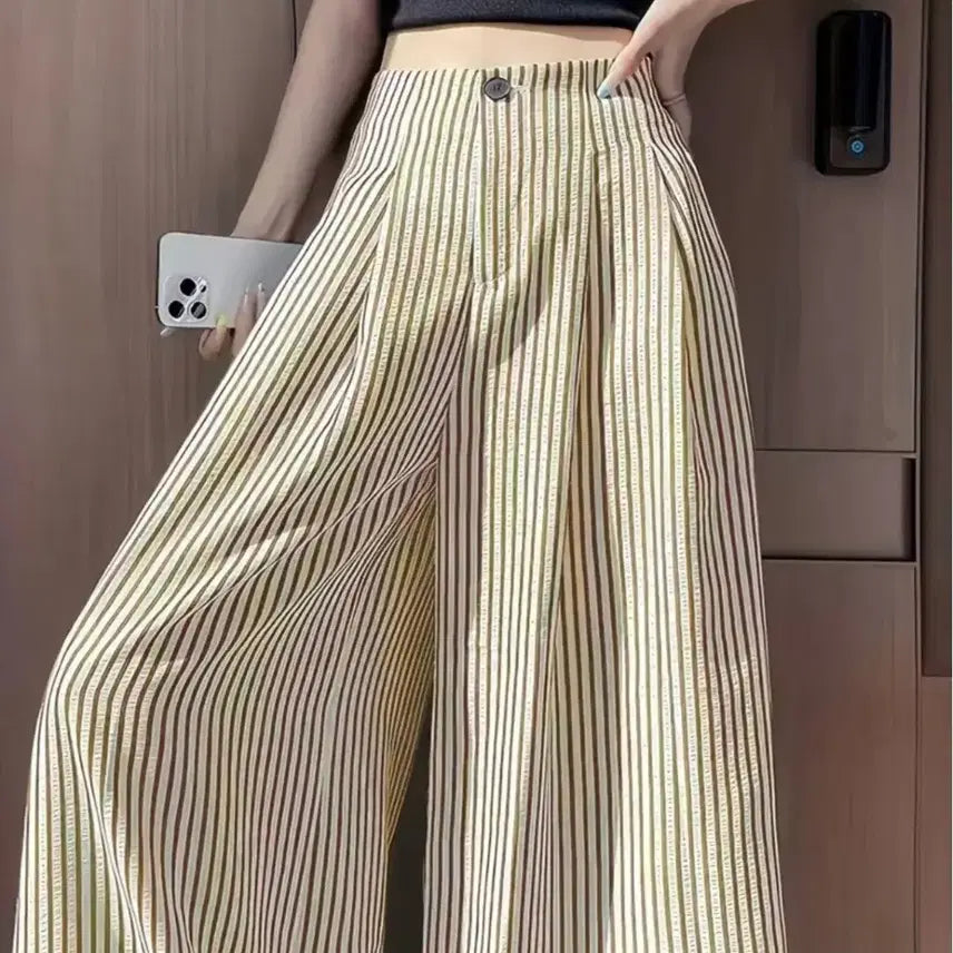 [BUNJANG] Striped Wide Pants Beige / 스트라이프 와이드 팬츠 베이지