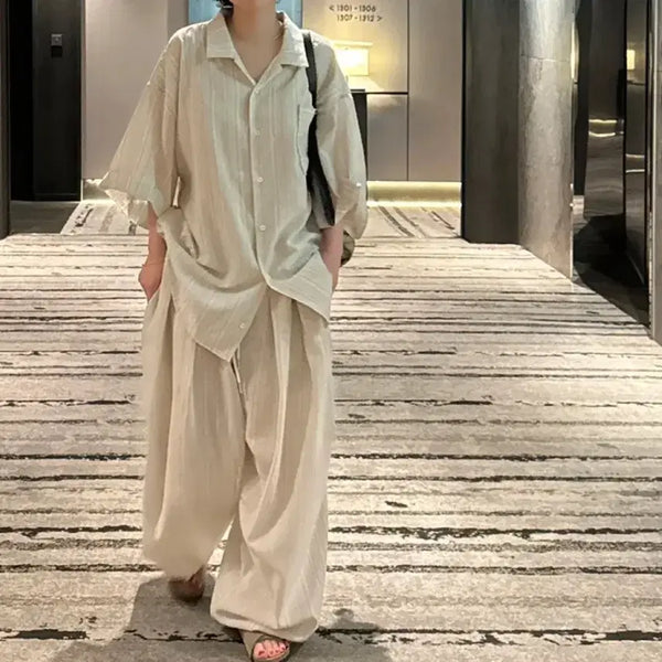 [BUNJANG] Oversized Linen Shirt and Pants Set / 오버핏 린넨 셔츠 바지 세트