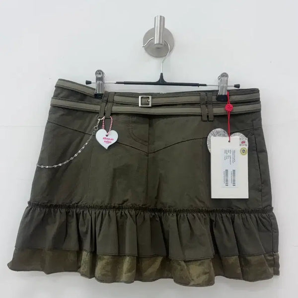 [BUNJANG] Kirsh x Gals! Y2K Satin Layered Flare Mini Skirt Khaki / 키르시 y2k.미니 스커트 새상품