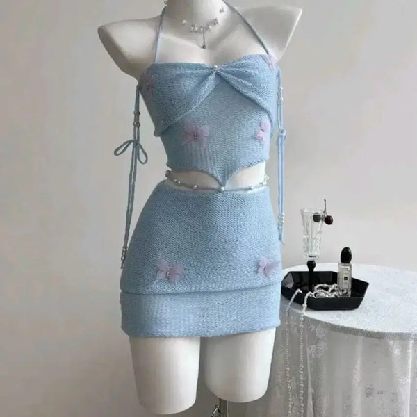 [BUNJANG] Butterfly Applique Knit Dress Swimwear Cover-up / 버터플라이 아플리케 니트 원피스 스윔웨어 커버업