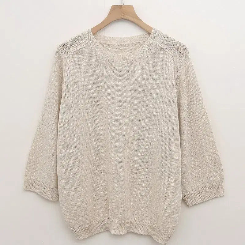 [BUNJANG] Summer Linen Round Knit - Beige / (새상품) 여름 린넨 라운드 니트 베이지