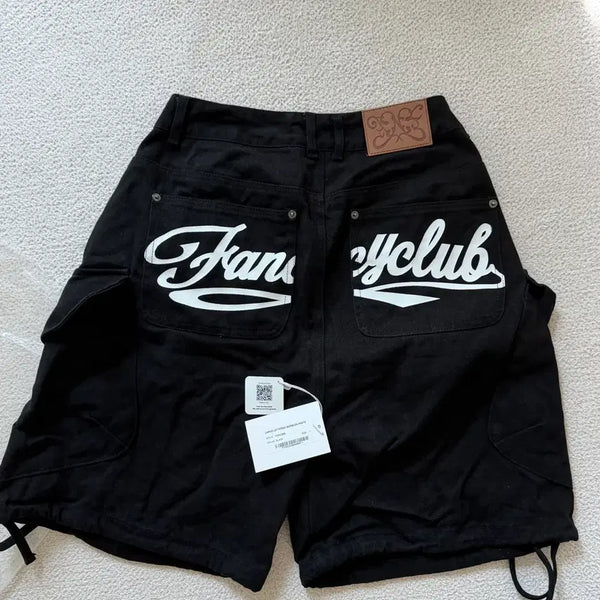 [BUNJANG] Fancy Club Lettering Bermuda Cargo Pants (Black) / 팬시클럽 카고 레터링 버뮤다 팬츠 (BLACK) F25QD889