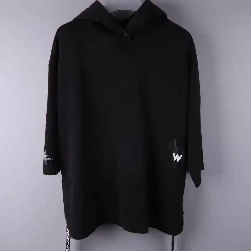 [BUNJANG] Lifework Women's Long Side Slit Short Sleeve Hoodie Black / (여성) 라이프워크 사이드 롱 슬릿 반팔 후디 블랙 (F)