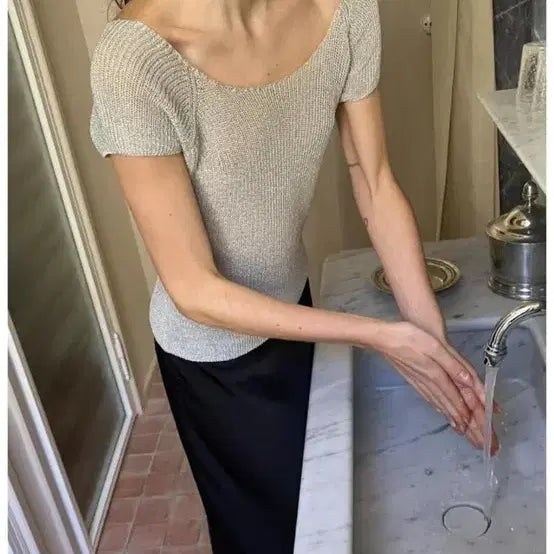 [BUNJANG] LO61 Nadia Cap-Sleeve Top Silver New / LO61 Nadia Cap-Sleeve Top in Silver 새상품