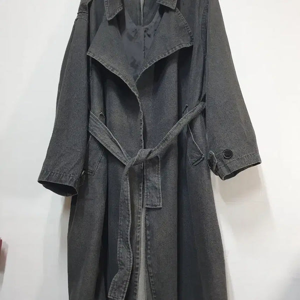 [BUNJANG] The Handsome Time Postmodern Denim Trench Long Jacket Coat / 더한섬 타임 포스트모던 데님 트렌치 롱자켓 코트